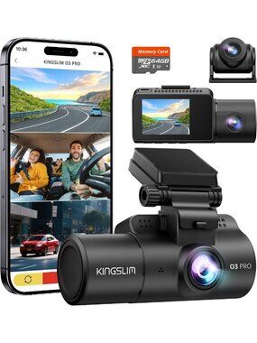 3 Channel 2.5K Dash Cam with 64GB Card, WiFi, Night Vision & G-Sensor